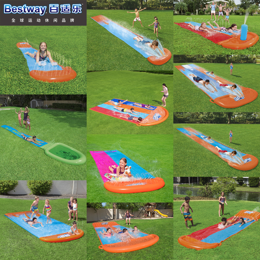 Bestway52328 three-person water slide children's water park play water spray mat lawn double water slide