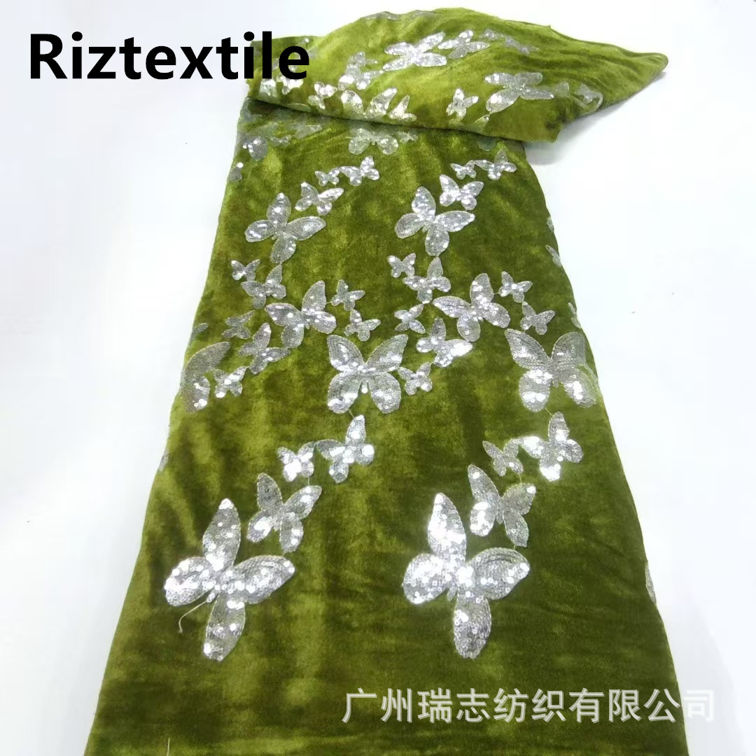 Autumn and Winter New Arrival Butterfly Flower Sequin Flannel African Dress dress Cheongsam Embroidered Cloth Velvet lace