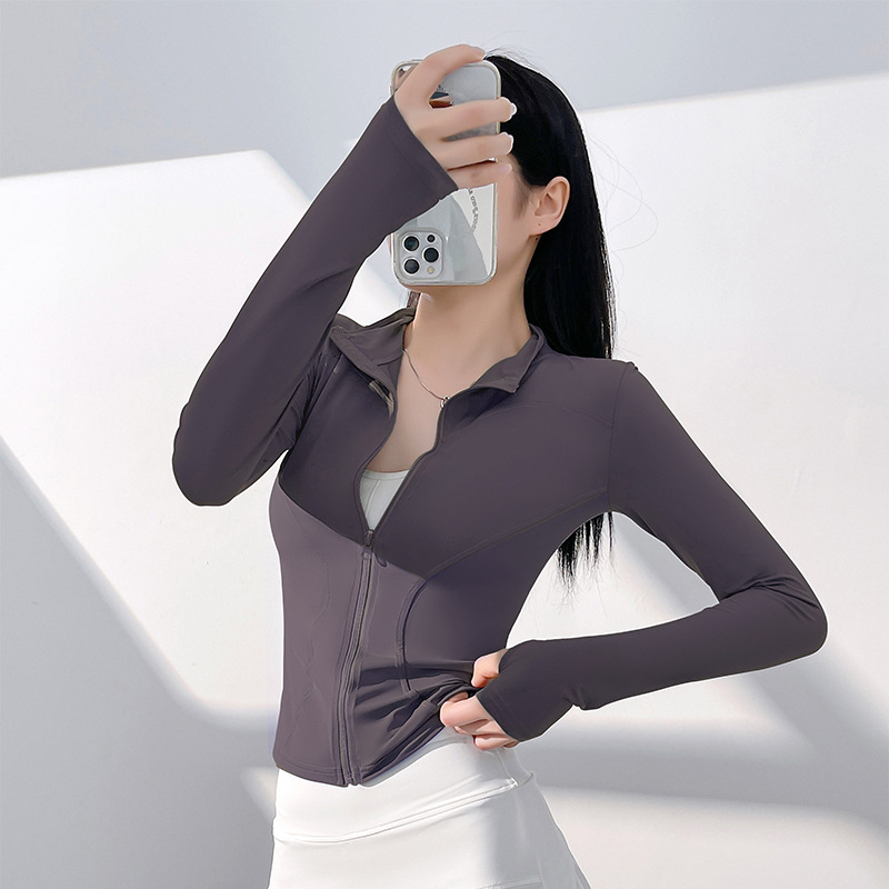 Picture of Juyitang Sun Protection Yoga Clothing Nude Outdoor Tight Breathable Sports Fitness Jacket Top for Women
