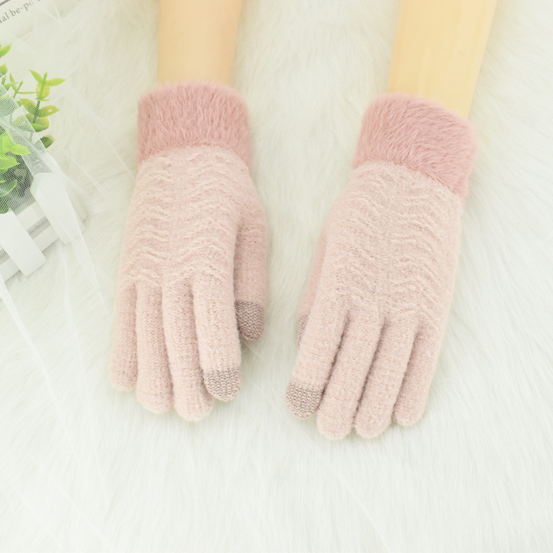 Picture of Gloves women's winter knitted plus velvet padded warm touch screen five-finger wool driving outdoor cold wave riding wholesale