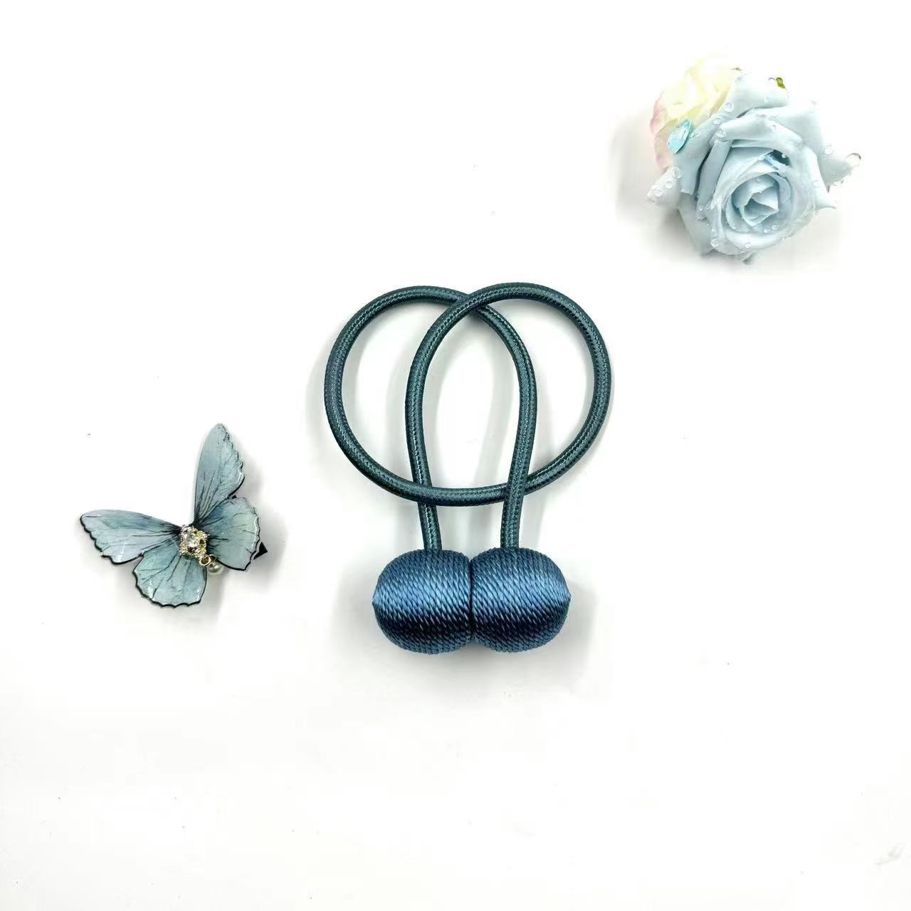 Cross-border Hot Sale Curtain Headset Strap Polyester Silk Curtain Magnetic Buckle Rope All-match Installation-free Perforated Curtain Buckle