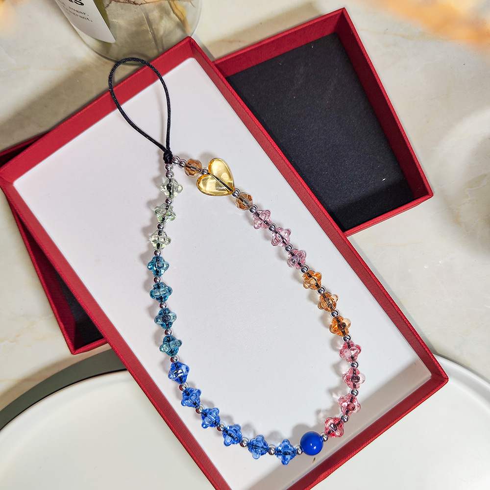 KKBEAD Gradient Rainbow Acrylic Love Mobile Phone Chain Hanging Ornaments Girls Ins Style Personalized Street Beaded Mobile Phone