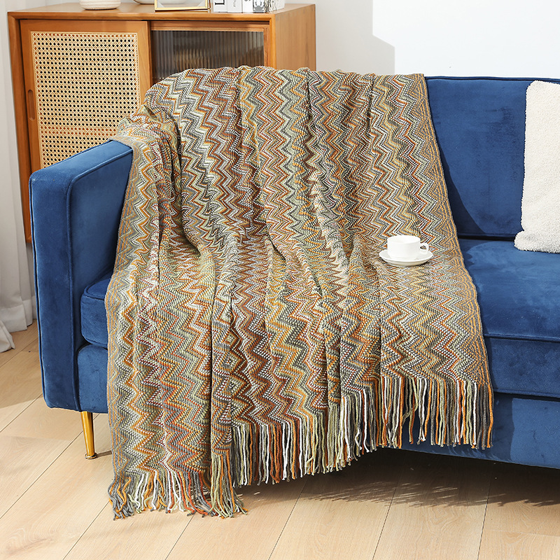 Picture of Bohemian Sofa Blanket Autumn and Winter Knitted Blanket Lazy Travel Shawl Office Bed End Nap Thin Blanket