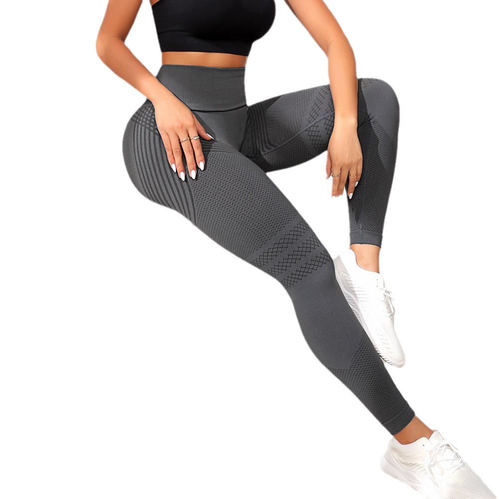 Picture of European and American sexy line hip sports tights women's high waist elastic fitness pants running yoga pants