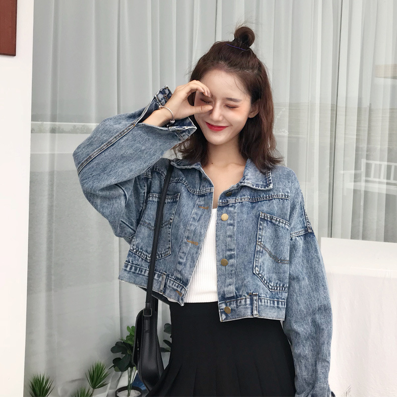 2020 autumn and winter New retro Korean style batwing sleeve Denim coat women's short versatile loose bf jacket top