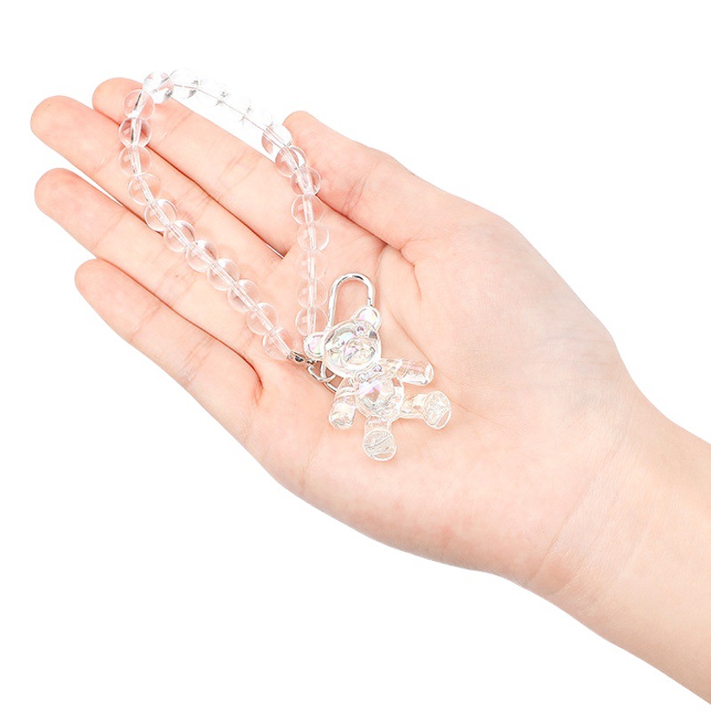New pendant cute cute cute bear key chain small fresh Crystal pearl bracelet car bag hanging accessories