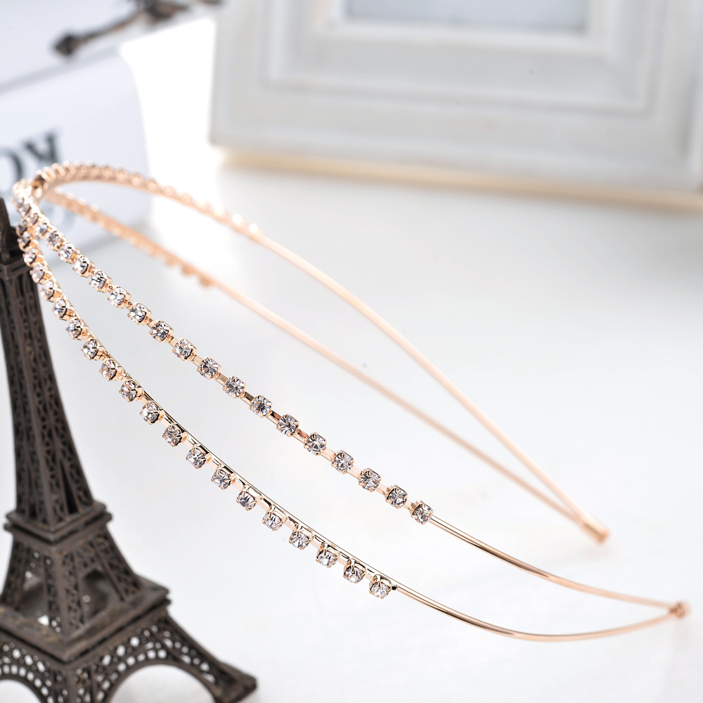 Picture of Korean style headdress hair accessories wholesale exquisite rhinestone hairband Crystal Diamond sweet thin headband cross hairband wholesale