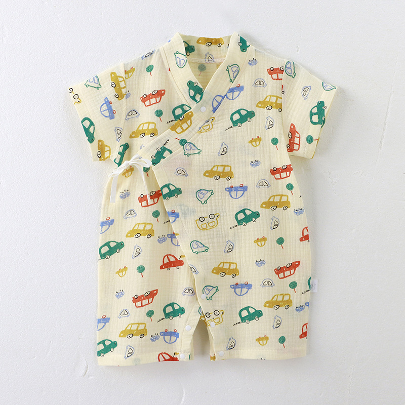 Picture of 2025 New Summer Cotton Yarn Climbing Suit for Baby Class A Pure Cotton Monk Suit Short-sleeved Newborn Baby Clothes