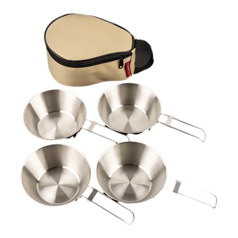 Picture of 300ml Outdoor Stainless Steel Snow Bowl Camping Tableware Set Portable Foldable Picnic Bbq Bowl 4 Pack