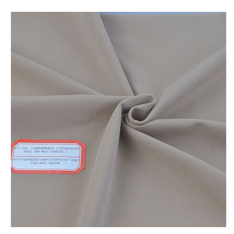 Cotton viscose four-sided elastic woven fabric cotton twill sanding fabric cotton stretch yarn card cotton twill
