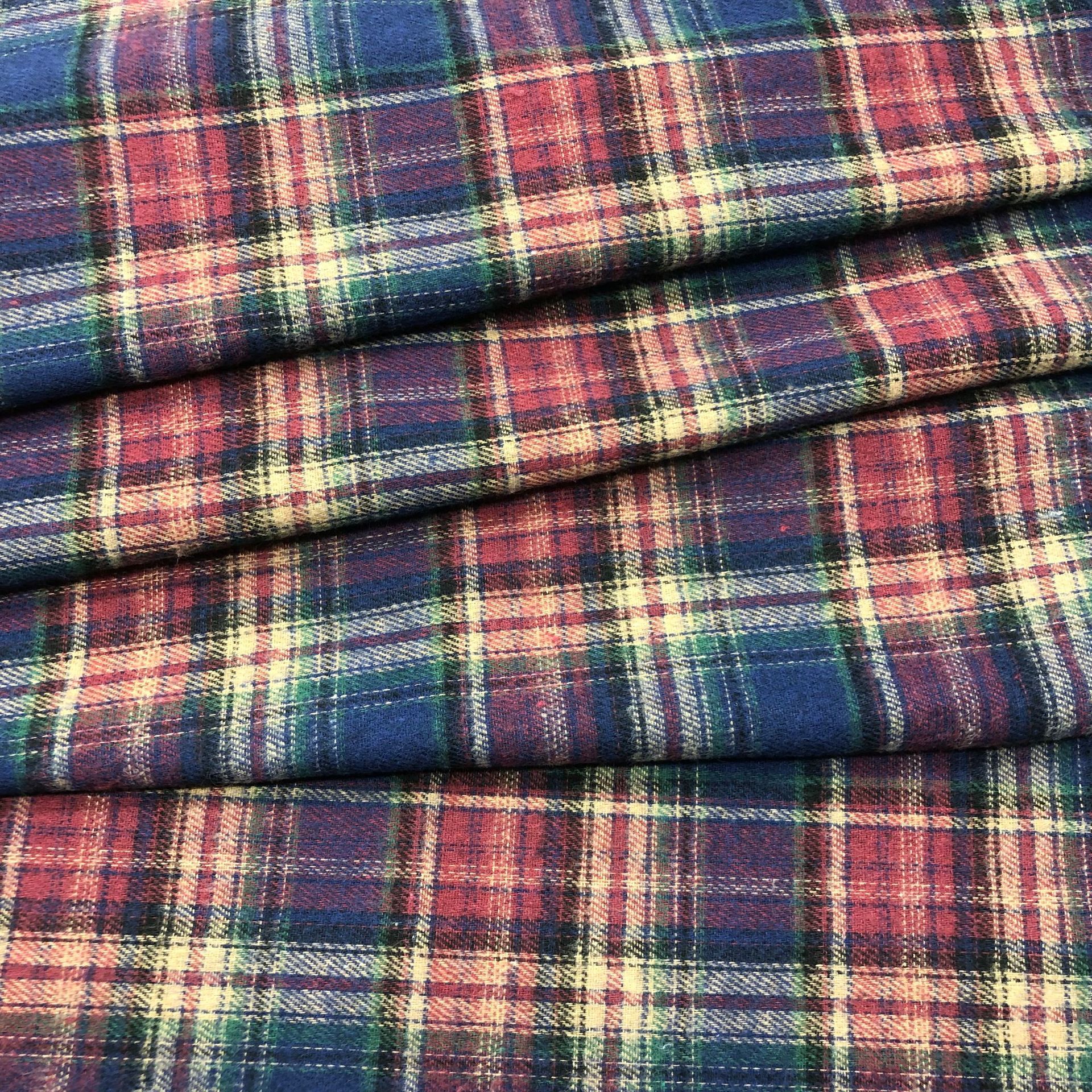 Brushed Plaid Shirt Fabric Japanese and Korean Style Plaid Fabric Casual Shirt Dress Women's Jacket Fabric