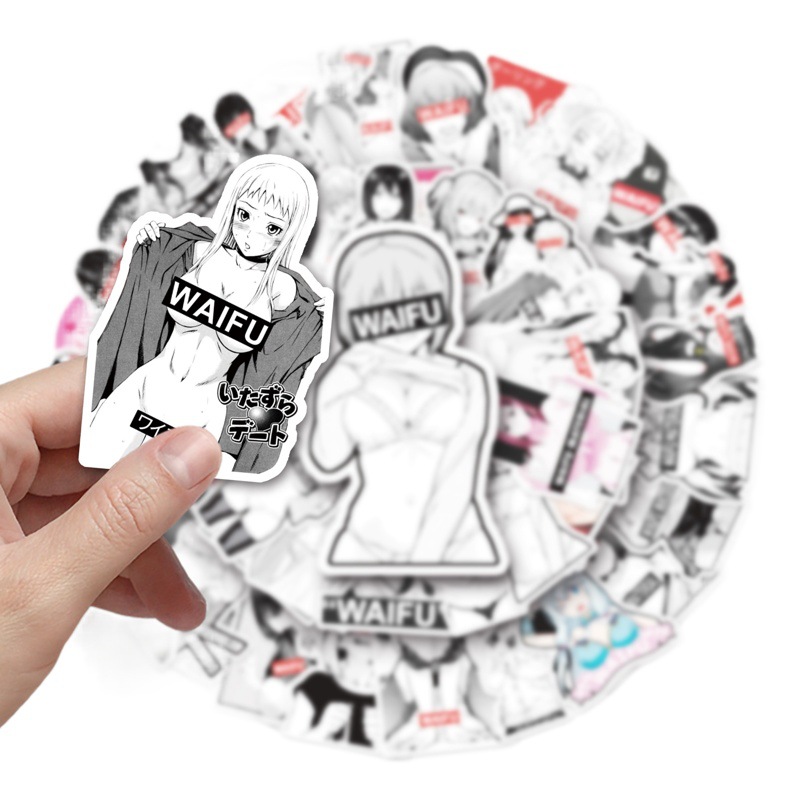 51 sheets Cartoon Waifu Girls Sexy Graffiti Personality Laptop Luggage Scooter Decorative Stickers