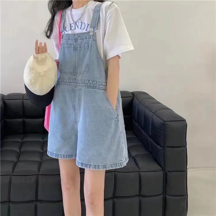 2022 Denim Overalls Women's Summer Korean-style High-waist Slim-fit Loose All-match Age-reducing Design Niche Wide-leg Shorts