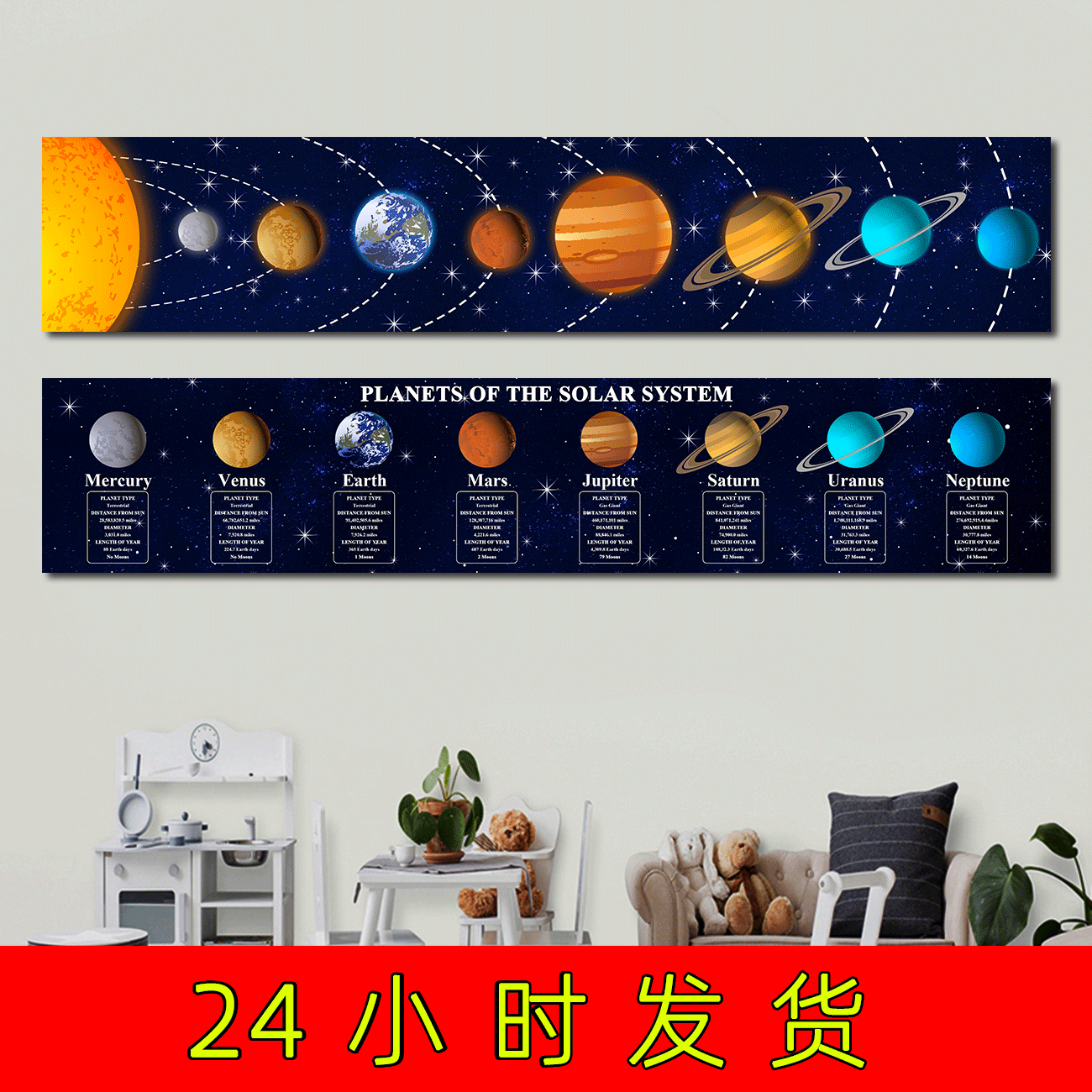 Amazon Solar System Planet Bedroom Living Room Hanging Picture Children's Cosmic Star Black Inkjet Canvas Decorative Painting