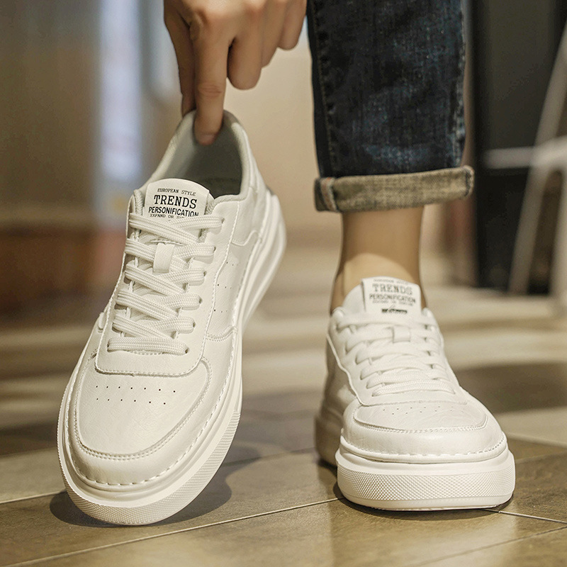 Men's Shoes 2025 New Spring Versatile Breathable Leather Shoes Casual White Skate Shoes Non-slip Teenager Sports Trendy Shoes