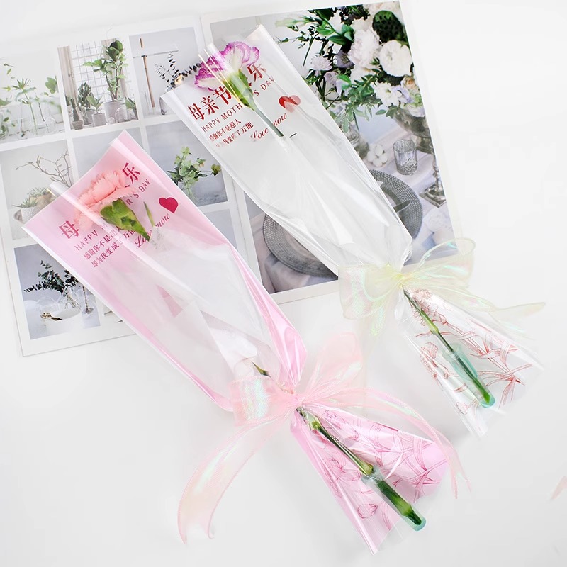 Happy Mother's Day Straight Single Bag Carnation bouquet packaging bag flower material bagging florist waterproof