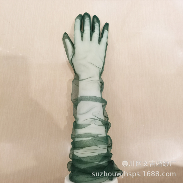 Picture of 55cm Long 70cm DIY Sheer Plain Bridal Wedding Dress Gloves Sexy Black and White Wine Red Mesh Wedding