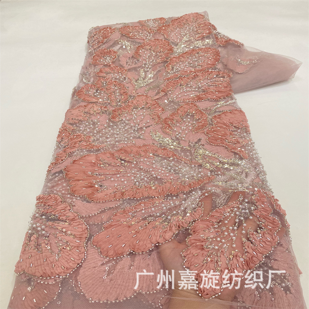 Mesh plate flower process laminated bead embroidery fabric large flower position dress flower lace lace lace lace fabric
