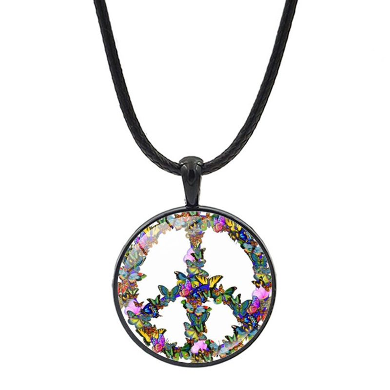 Picture of Butterfly peace logo necklace women's creative leather rope time gem vintage pendant fashion Joker Accessories Wholesale