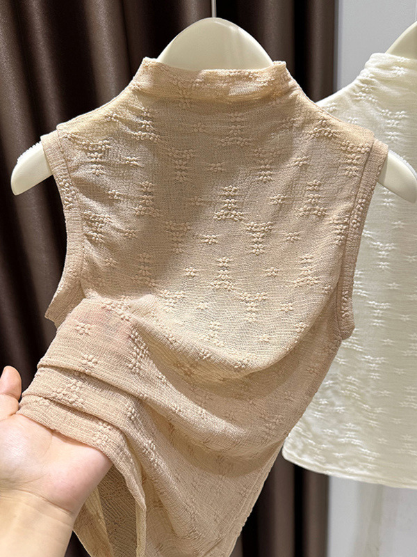 Lace Base Shirt for Women, Spring and Autumn 2025 New Style, Ruffled Edge Top, High-End Thin Half-High Collar Blouse