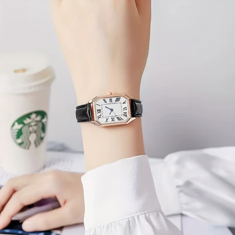 Douyin Live Broadcast Popular Women's Watch, Retro Roman Blue Needle Engraved Simple Square Watch Quartz Watch