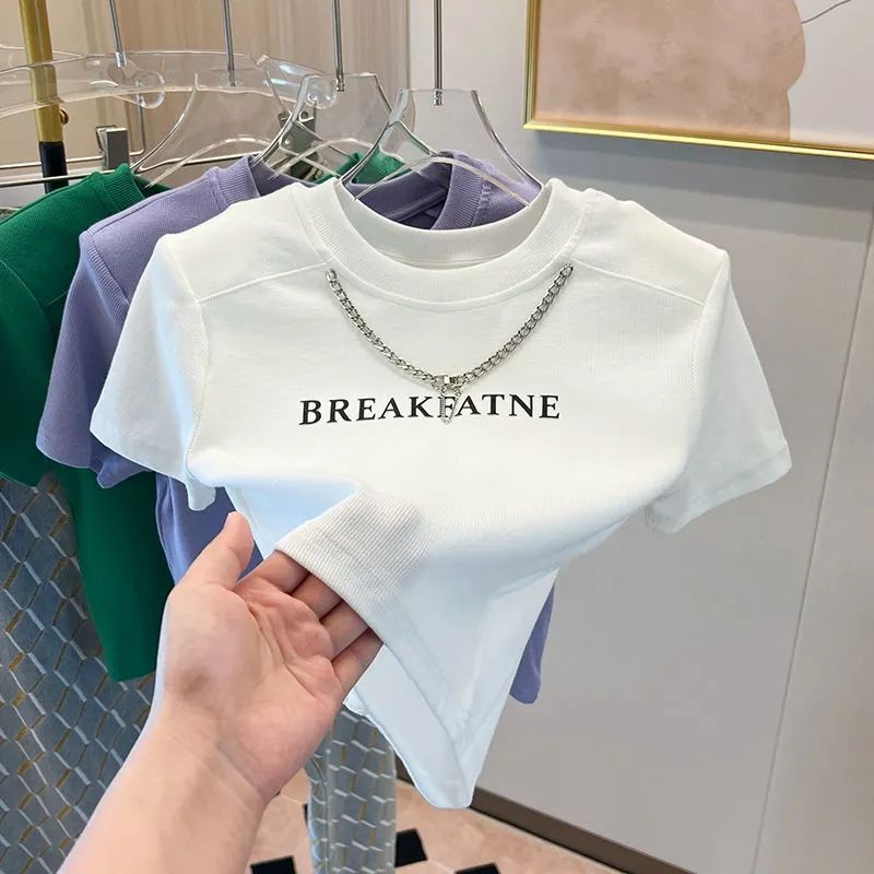 Picture of Pure Sexy Sweet Cool Spice Girl Short T-shirt Women's Summer Ins Chain Design Niche Short-sleeved Chic Top