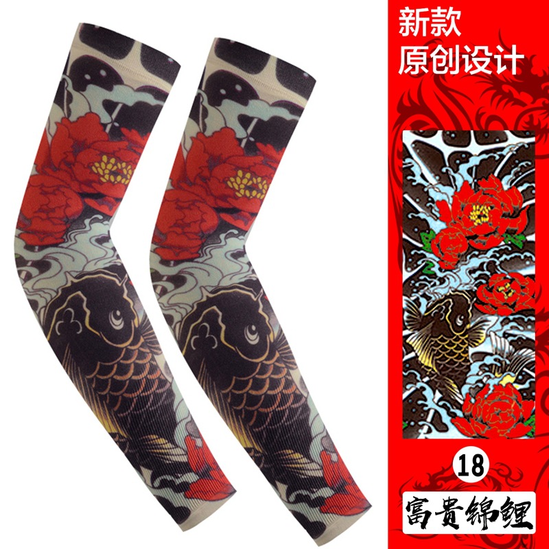 Picture of Ice Silk Tattoo Sleeve Men's Outdoor Driving Sunscreen Sleeve Women's Riding Arm Arm Sleeve Trendy Men's Flower Arm Sleeve
