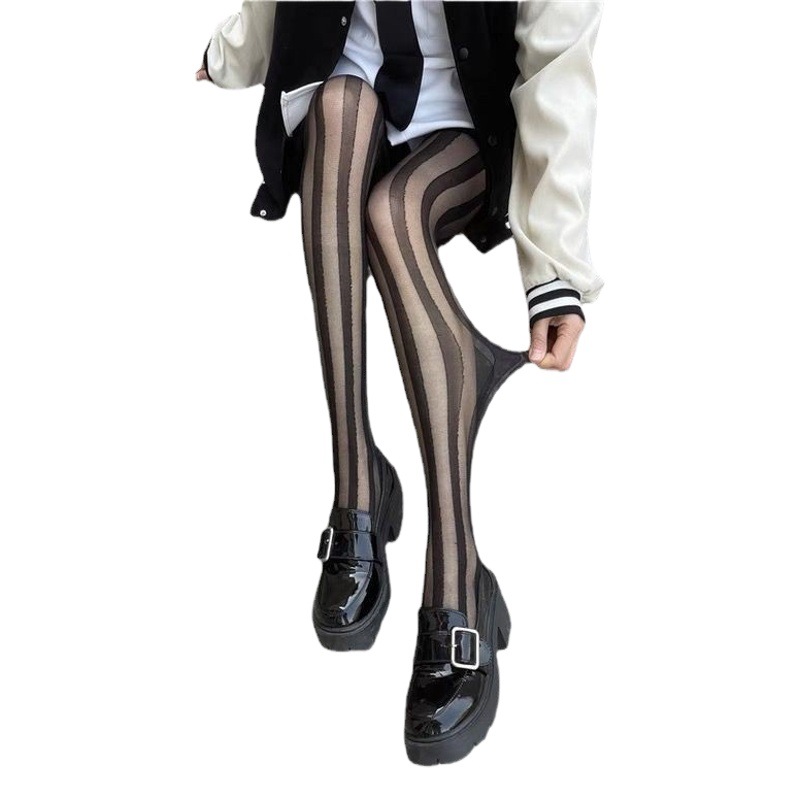 Transparent Watermelon Strip Pantyhose European and American Foreign Trade Vertical Stripe Base Socks Women Transparent Strip