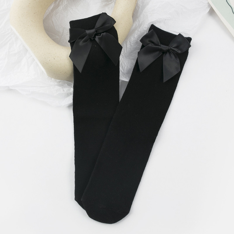 Picture of Children's Mid-Calf Socks, Solid Color Bowknot, Suitable for Both Small and Large Children, Slouch Socks That Can Be Worn Front or Back, Straight Tube, No Heel Socks for Girls