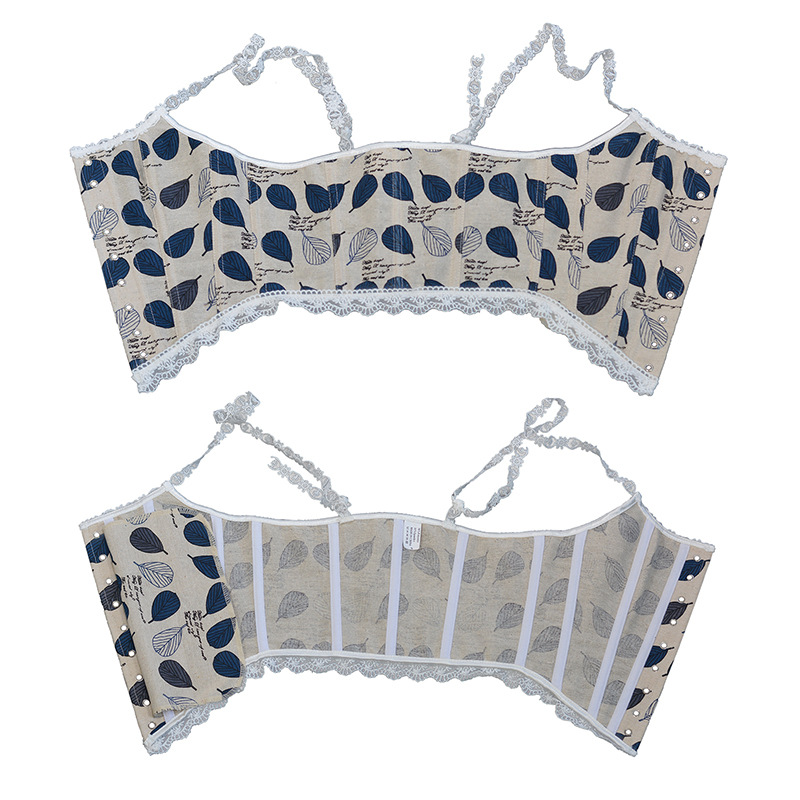 Picture of 21227 French Strap Corset Blue Ba Leaf Printed Lace Stacked Vest Women's Top