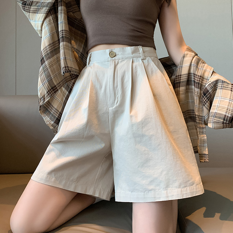 [Cotton with Hemming] American Suit Shorts for Women 2025 Summer Thin Loose Slimming Look Women's Pants Wide-Leg Five-Point Pants