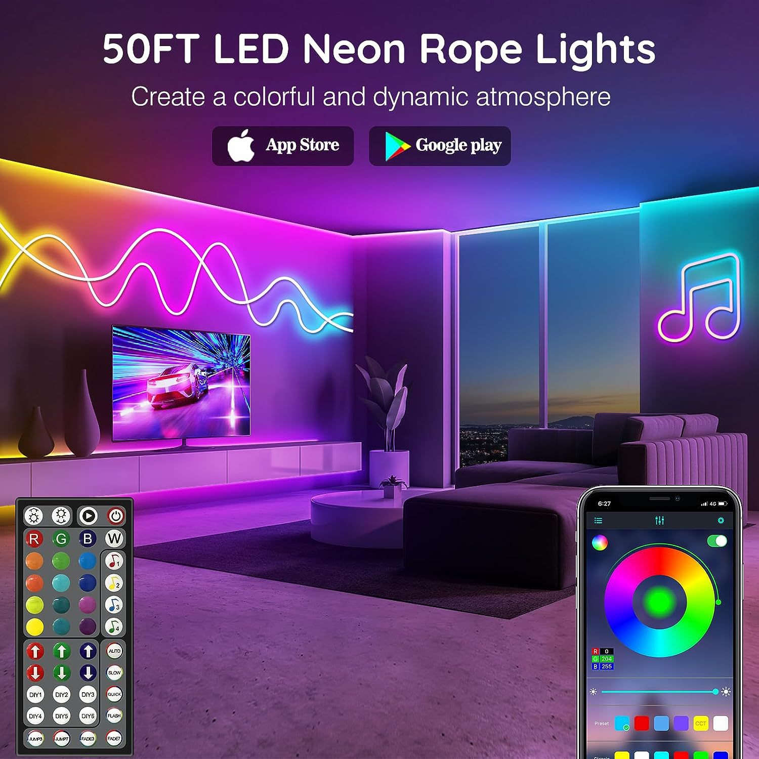Picture of Cross Border Explosions LED Neon Light with Remote APP Control IP65 Flexible Neon Light with Light 24V RGB
