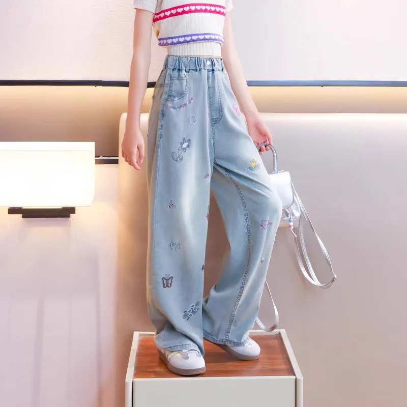 Picture of Girls Tencel Jeans 2025 New Summer Children's Summer Thin Ice Silk Pants Big Children's Summer Wide Leg Pants