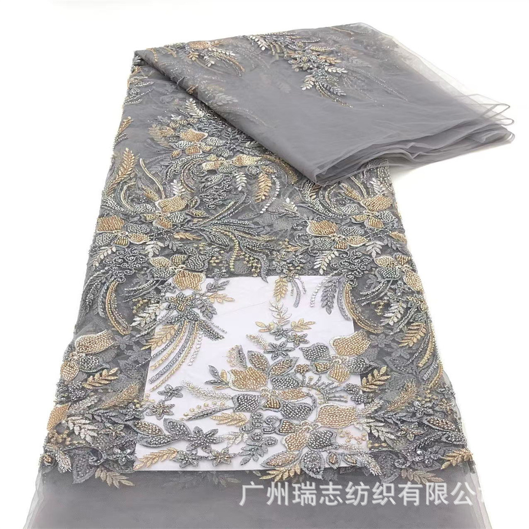Retro National Style Embroidered Lace Fabric Plant Flower Pattern Cheongsam Dress Dress Embroidered Fabric Lace Fabric