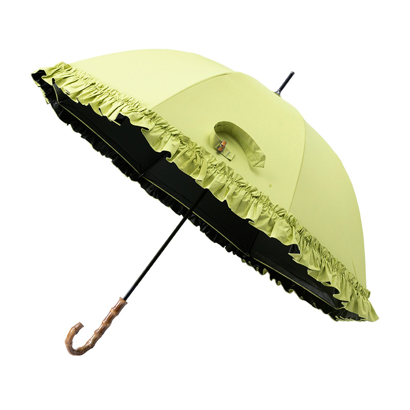 Picture of Large Lace Vinyl Sun Protection Umbrella Anti-Uv Parasol Bamboo Curved Handle Straight Umbrella Manual Sunny Umbrella Wholesale