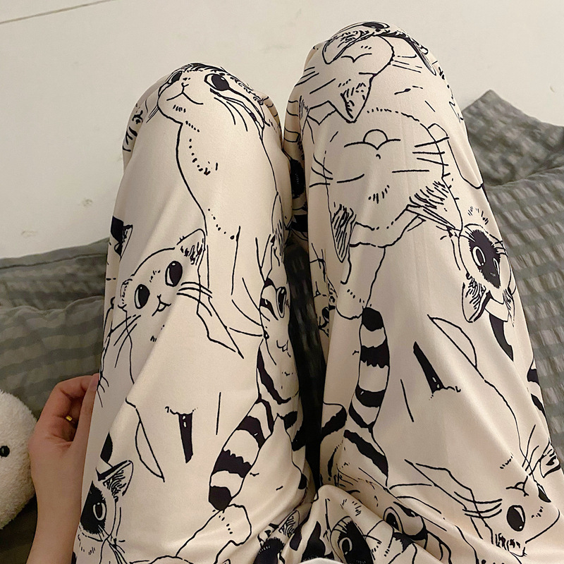 Cartoon Pajama Pants for Women, Printed Trousers That Can Be Worn at Home, Korean Style Loose Casual Pants, Summer Large Size, Cross-Border European and American