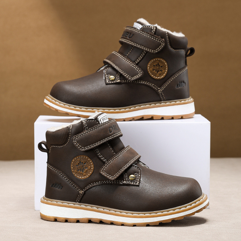Children's Martin Boots Winter 2024 New Soft Bottom Boys' Shoes Casual Yellow Boots Warm fleece-lined Thickened Two Cotton