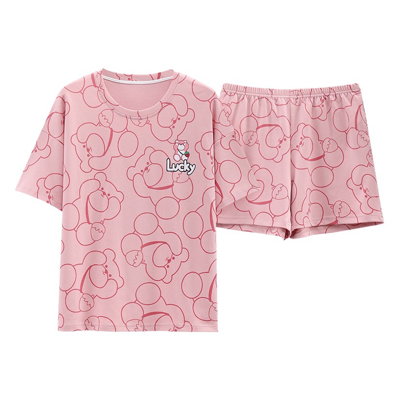 2025 New Spring and Summer Pajamas for Women Pure Cotton with Breast Pads Round Neck Pullover Casual Summer Homewear Set
