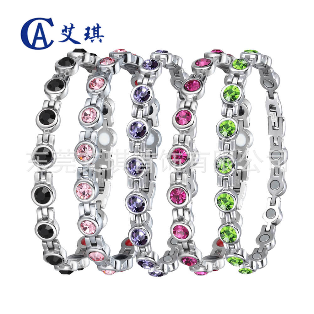 European and American Cross-Border Stainless Steel Bracelet Magnet Energy Germanium Stainless Steel Bracelet Women's Super Flash Crystal Titanium Steel Bracelet