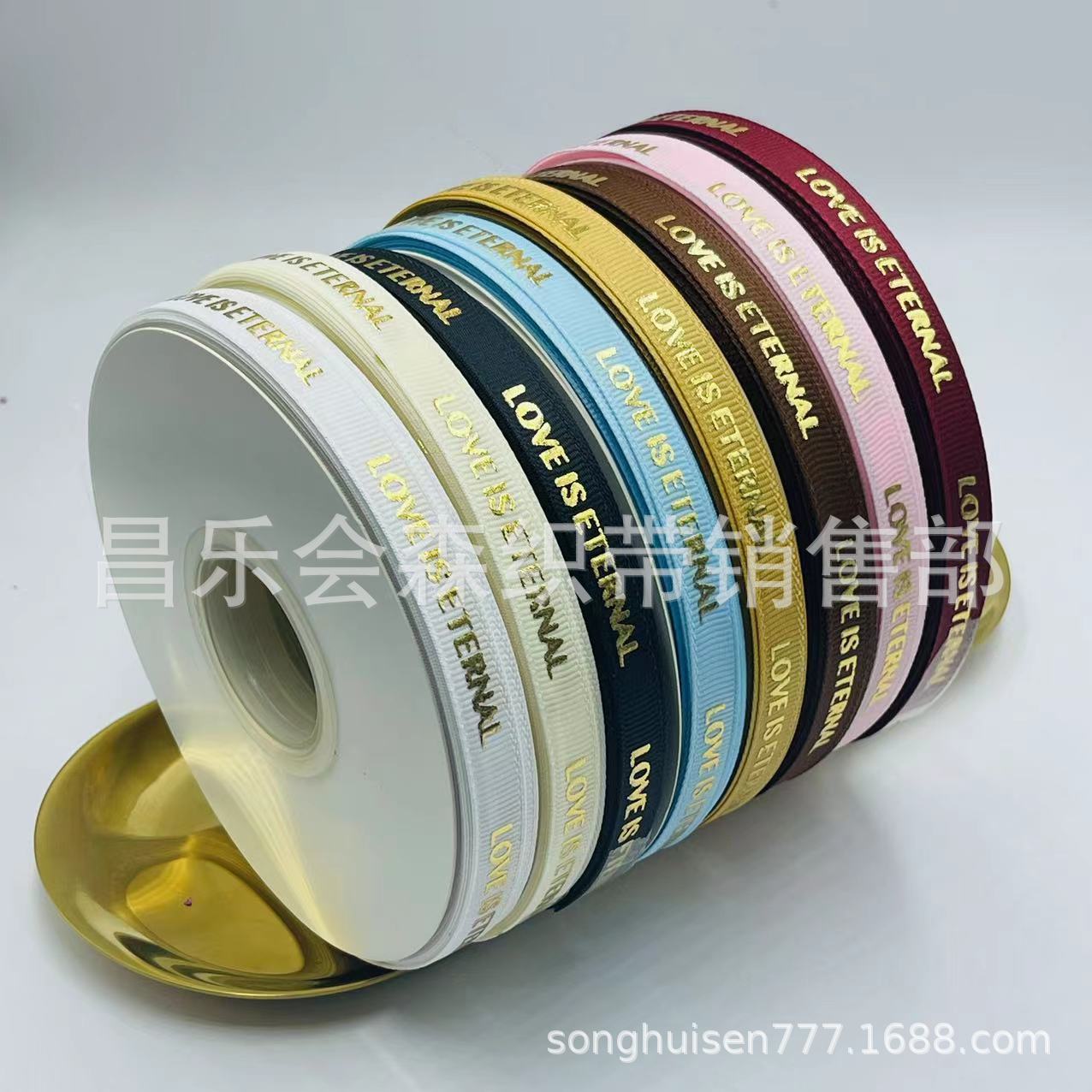 1cm Hot Stamping Ribbon Gift Gift Decoration Ribbon Bouquet Flower Tie Cake Box Decoration Ribbed Tie