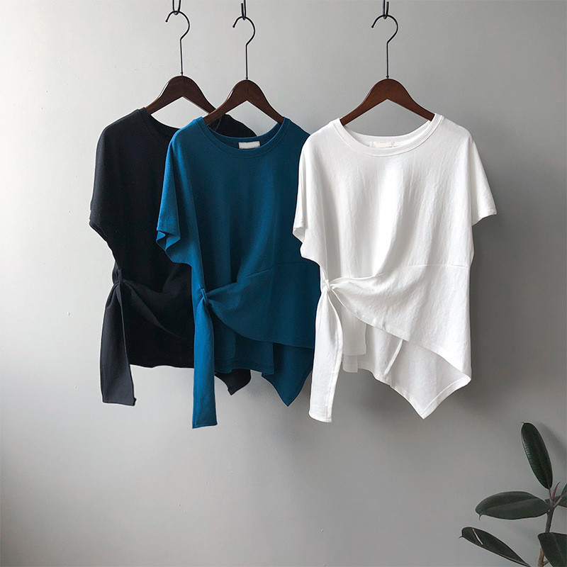 [Cotton] 2021 summer New irregular strap short sleeve T-shirt bottoming shirt tide