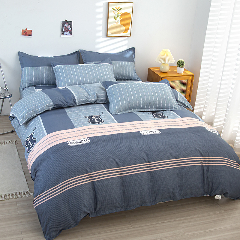 Picture of Small fresh sanding quilt cover four-piece water-washed cotton bed sheet quilt cover simple student dormitory single three-piece wholesale