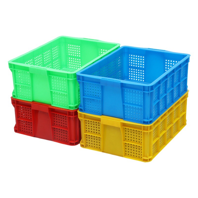 Thickened round hole 520 basket plastic turnover frame food fruit and vegetable turnover blue thickened plastic basket