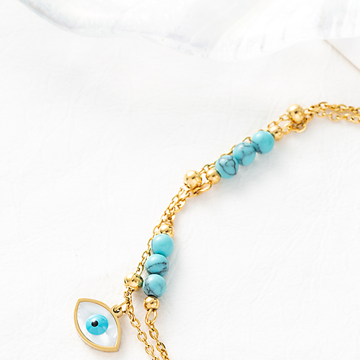 Picture of Europe and the United States cross-border exclusive for all-eye eyes ladies anklets Devil's eyes multi-layer turquoise titanium steel plated 18K gold