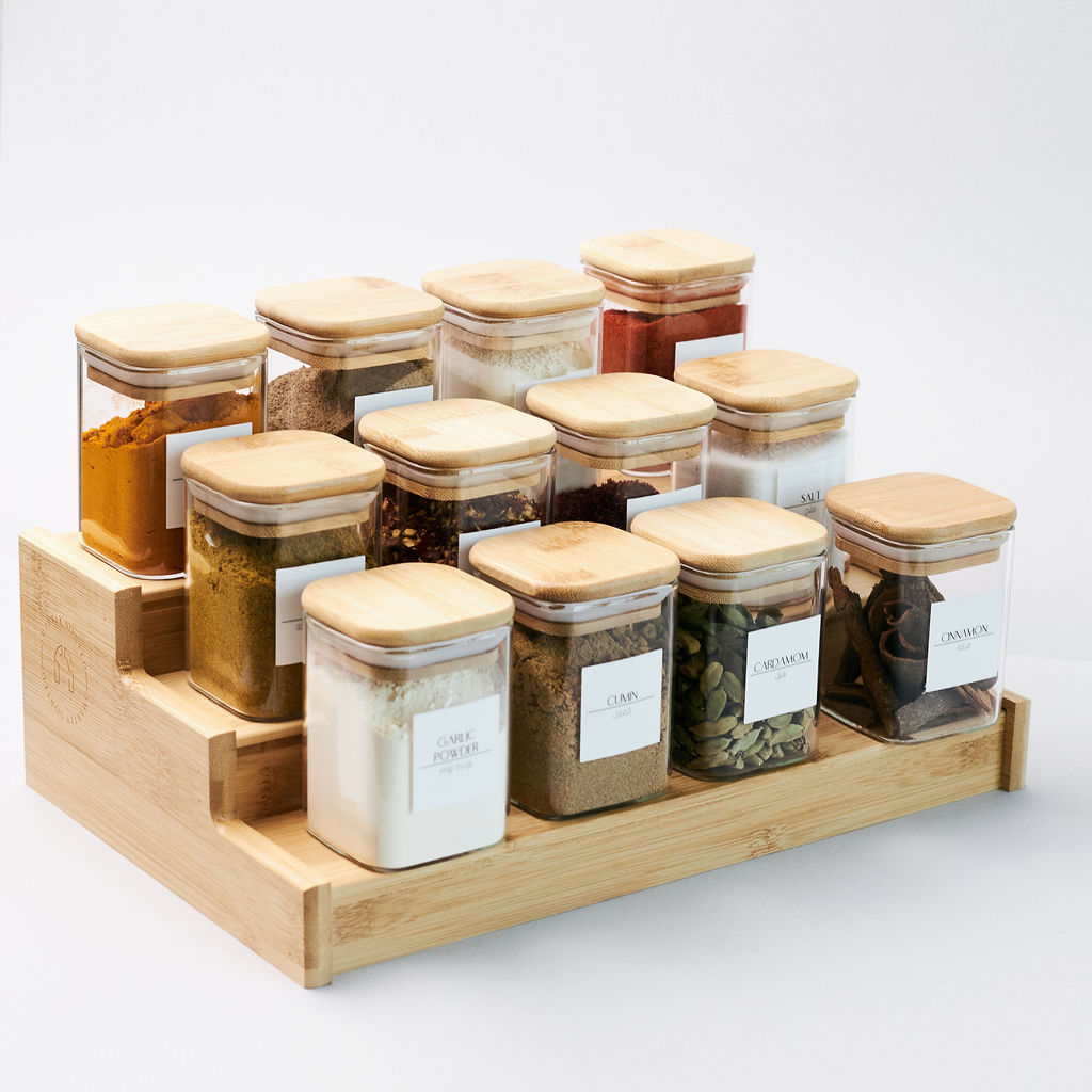 Amazon Transparent Square Glass Jar 12 Piece Set with Bamboo Lid 200ml Kitchen Grain Storage Jar suit