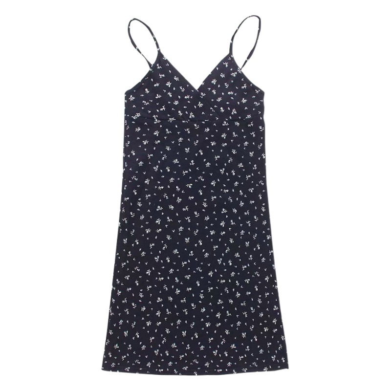 European and American Pure Desire Retro Printed V-Neck Suspender Dress for Women Summer 2023 New Floral Suspender Skirt Women's Export