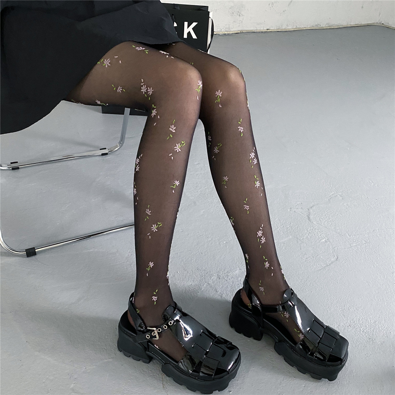 Lolita Floral Pantyhose Mori Girl Style Fairy Fresh Broken Flower Socks Japanese Style White Jacquard Silk Socks