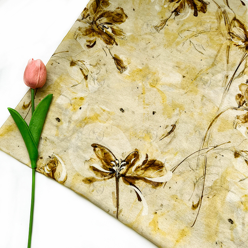 Golden brown flower shadow, new Chinese style digital printed fabric, brocade cotton fabric, cheongsam dress, top, Hanfu fabric
