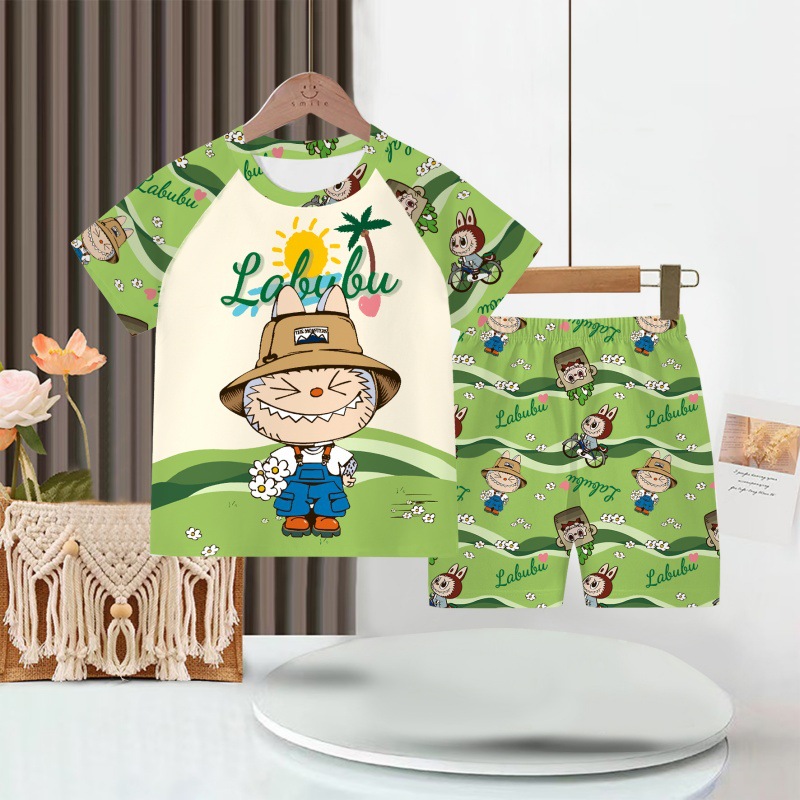 Wholesale Summer Children's Pajamas Cartoon Girls Short-Sleeved Shorts Thin Boys Casual Middle and Large Children's Suits Home Clothes