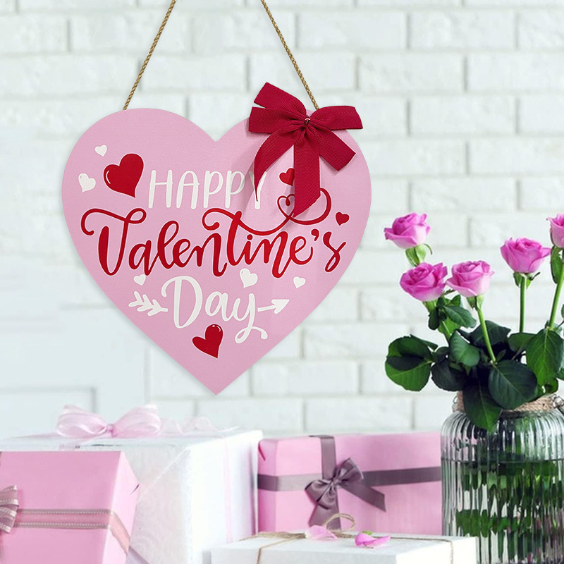 Cross-border New Pink Love Listing Valentine's Day Wooden Home Bow Indoor Wall Hanging Decorative Pendant